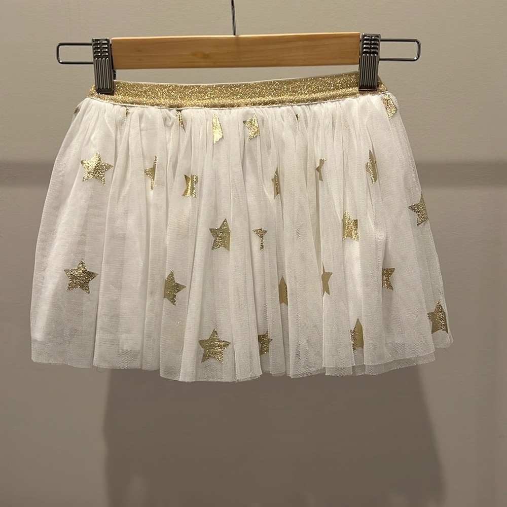 Mud Pie Size 3T White Tutu with Gold Stars & Waistband